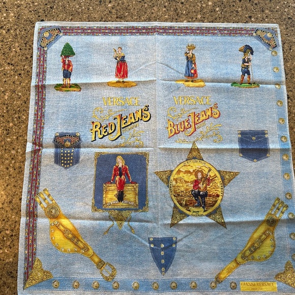 Vintage 90’s Versace Jeans Blue Jeans Promo Fragrance Perfume cotton bandana - Picture 5 of 8